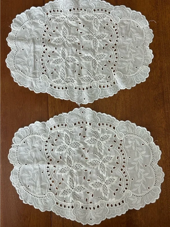 Classic Cream Embroidered Linen Doilies - Set of 2