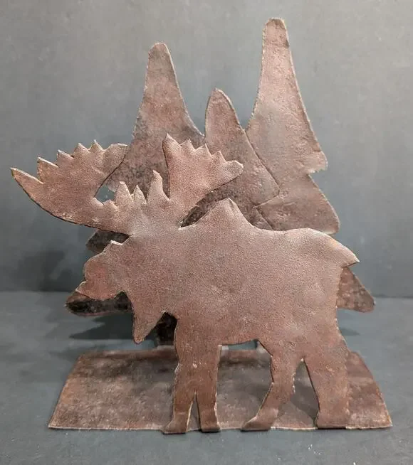 Rustic Rusted Metal Moose & Pine Trees Napkin Holder Cabin Lodge Decor Candle