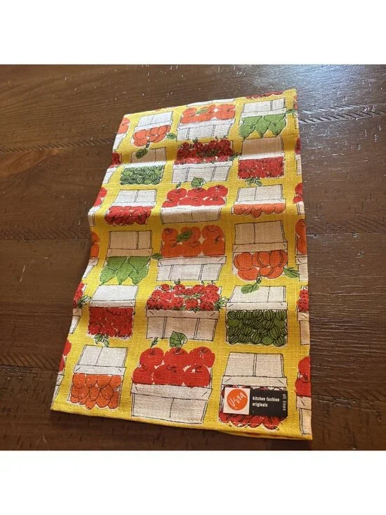 vintage vera neumann towel Kitchen Fashion All Linen Yellow Fruit NOS