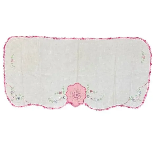 Vintage Needlepoint Floral Table Cloth Table Runner Handmade Linen Blend Cottage