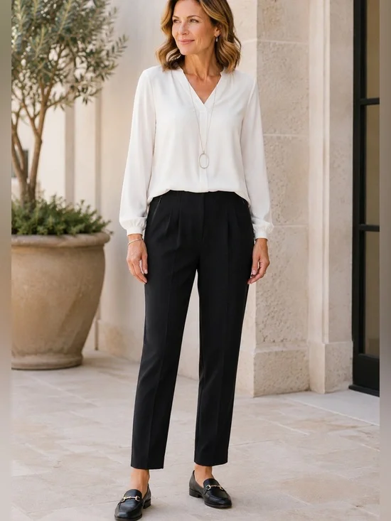 J. Jill Pleated Front Pull On Trousers Black Zip Pocket Pants 14 Petite