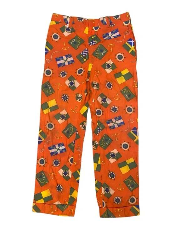 The Last Resort Vintage Womens Orange Nautical Flag Pants Travel Vacation