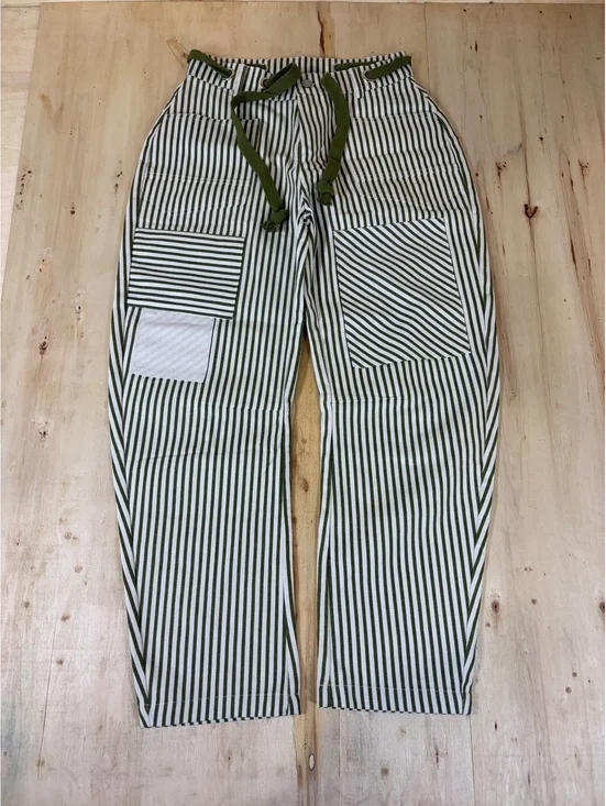 Striped Utility Cargo Lounge Pants Green Hickory Stripe Contrast Pocket S