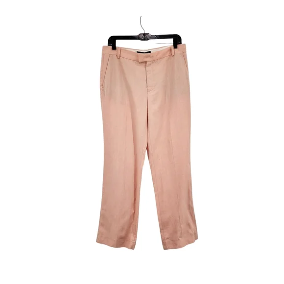Zara Women's Peach Salmon Linen Blend Straight Leg Pants Sz L
