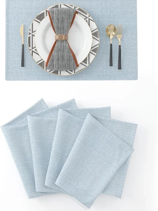 NEW Set of 4 Soft Linen Decorative Placemats 12”x18” Light Blue