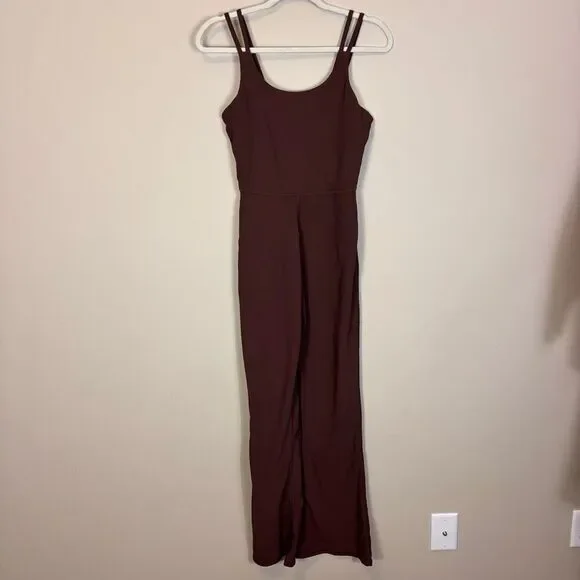 Wilo Brown Ribbed Wide Leg Athletic Jumpsuit‎ Medium