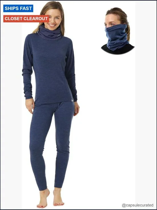 Merino Wool Base Layer Women Thermal Set - Long Sleeve & Leggings