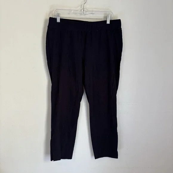 Eileen Fisher Slim Ankle Pants Medium Black Stretch Crepe Classic Quiet Luxury