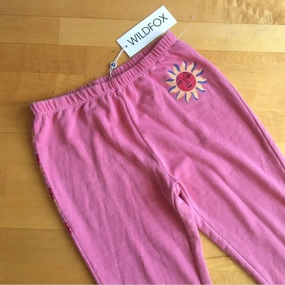 Wildfox “Del Sol Knox Pant” Sunshine Joggers, Bubblegum Pink, Yellow, Size XS