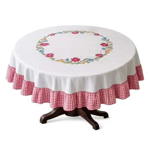Flower Embroidery Round Tablecloth 70