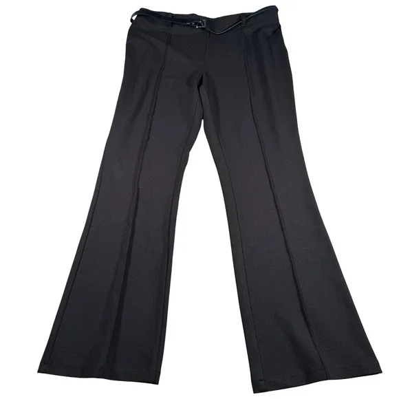 Nicole Miller‎ Bootcut Pants Women XL Black Mid-Rise Belted Front Seam NEW