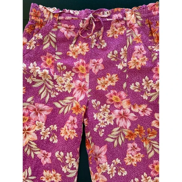 Ann Taylor Linen Pants Women L Petite Wide-Leg Crop Comfort Waist Pull-On Beachy