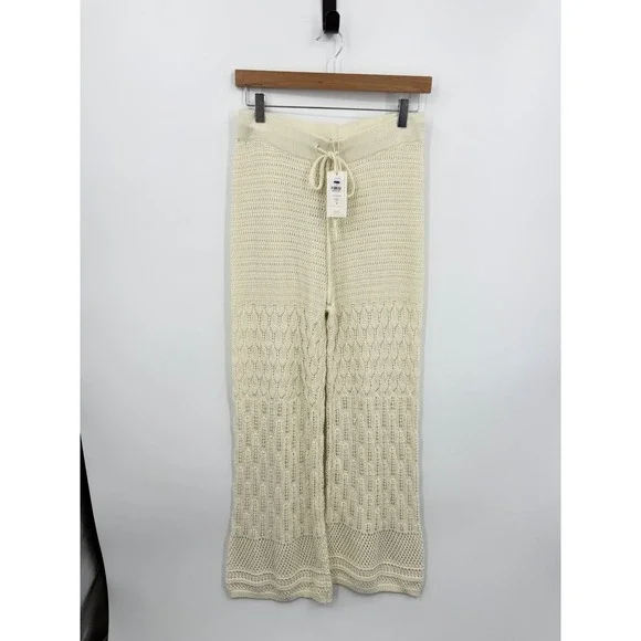 Z Supply Adia Crochet Pant Women Size S Sea Salt Wide Leg Knit Drawstring NEW