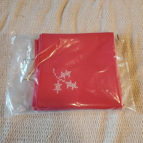 Vintage Red Cloth Napkins Set of 8 red Cross Stitch Embroidery 15.5