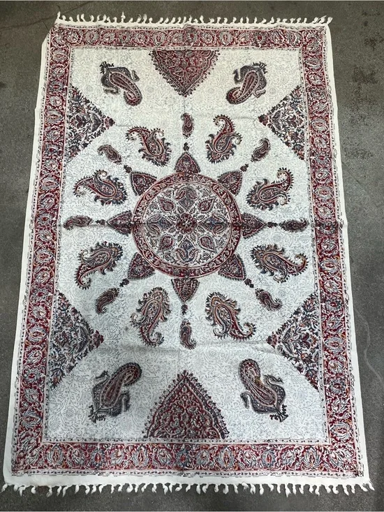 vintage 70-80s hand-block printed floral Paisley Persian textile boho tablecloth