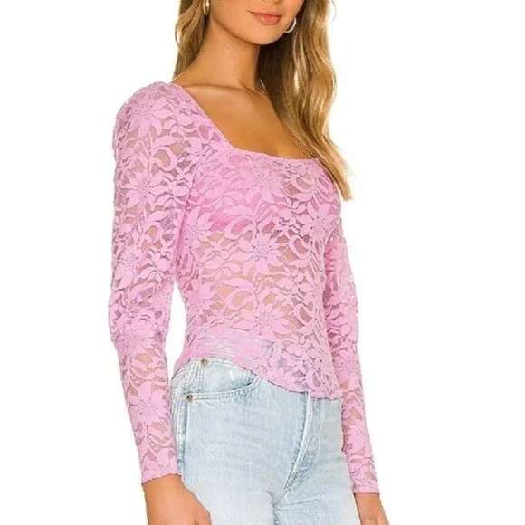 Free People Long Distance‎ Lace Layering Top NWT “Flower Trail” Square Neck - M