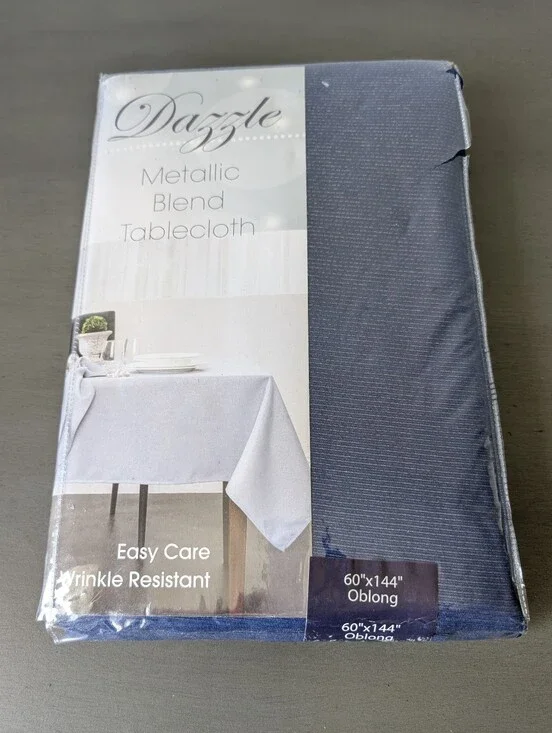 Dazzle Benson Mills Metallic Blend Tablecloth - Navy Blue Oval Size 60