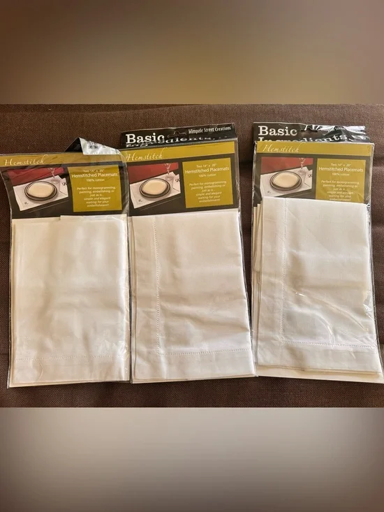 Wimpole Street Creation Hemstitched White Placemats Bundle 6 14”x20” NWT