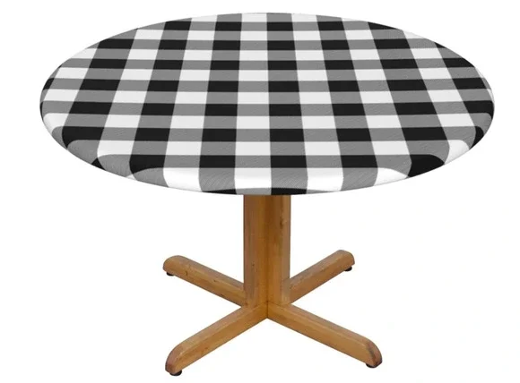 Buffalo Plaid Black & White Check Round Tablecloth Waterproof Stain Resist NEW