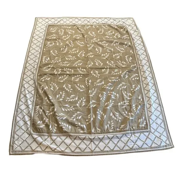 Casa Cristina Cotton Tablecloth Leaves Diamonds Tan White 66x48