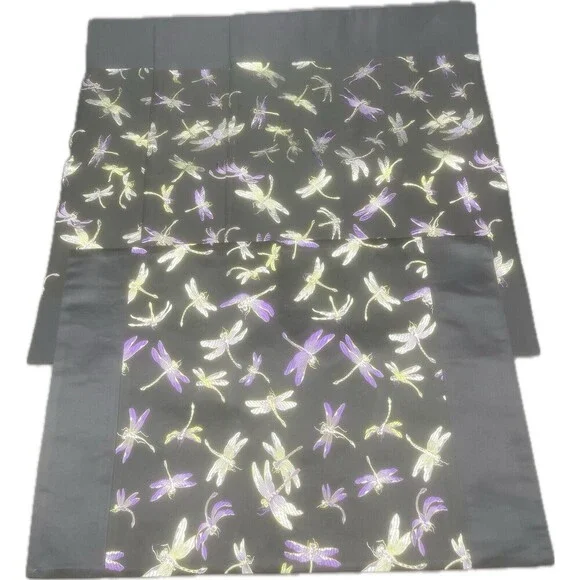 VTG‎ EMPEROR SILK Dragonfly/Firefly Black W/ Purple & Green Placemats Set Of 4
