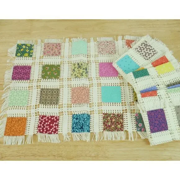 Vintage Handmade Placemat Set of‎ 4 Multicolor Granny Cottage Patchwork Country