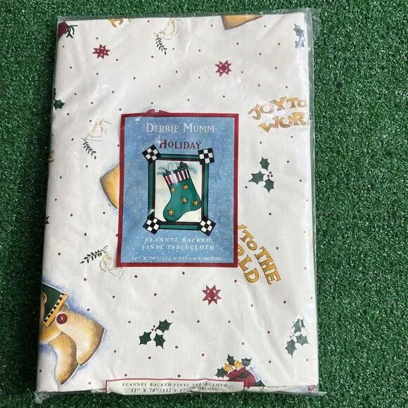 Debbie Mumm Flannel Back Vinyl Tablecloth Joy To The World 52