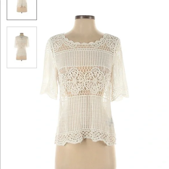 Anthropologie Crochet Top Open Knit Lacey XS Beachy James Coviello Off White NEW