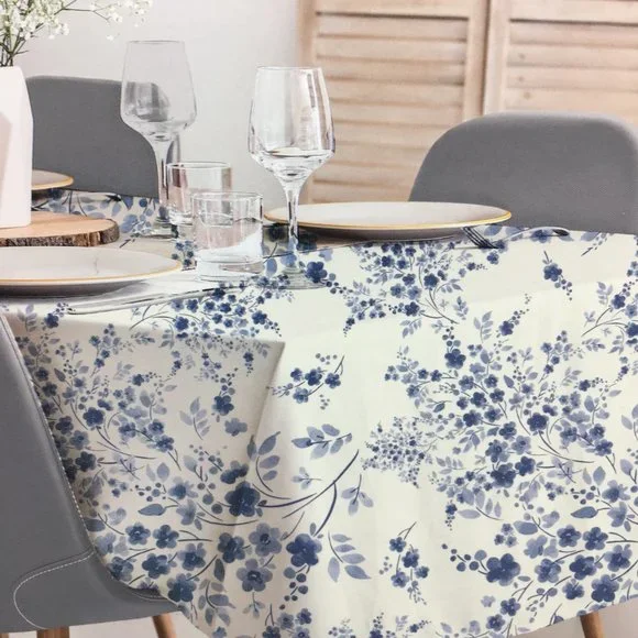 Badgley Mischka Blue Floral Tablecloth 60x102 Indoor Outdoor Country Chic Modern