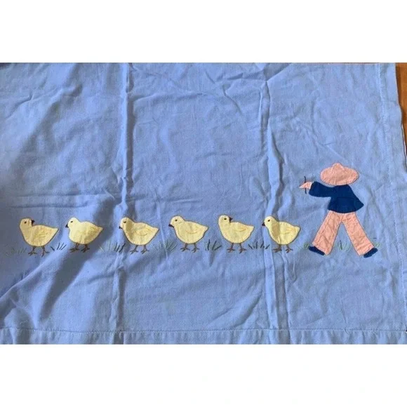 vintage handmade square tablecloth with 13 napkins  Some old stains but it is ve