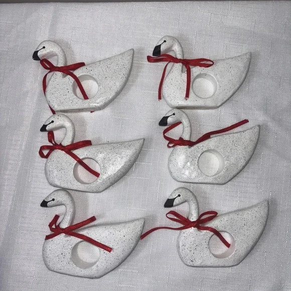 Vintage Hallmark Card XNR4776 Swan Napkin Holders – Wood? Table Decor Lot Of 6