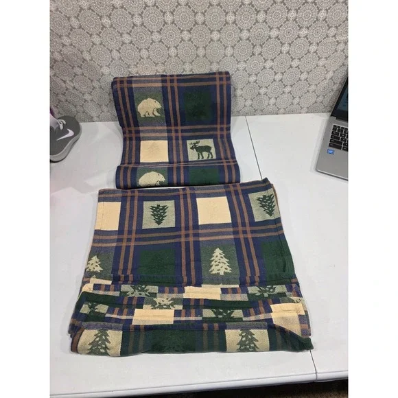 Cabin Bear Moose Tree Plaid Cotton Napkins Set of 5- 17