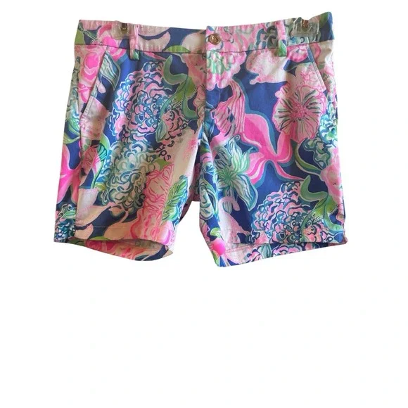 Lilly Pulitzer Jayne Stretch Shorts Size 12 Vibrant Floral Print Pockets Preppy