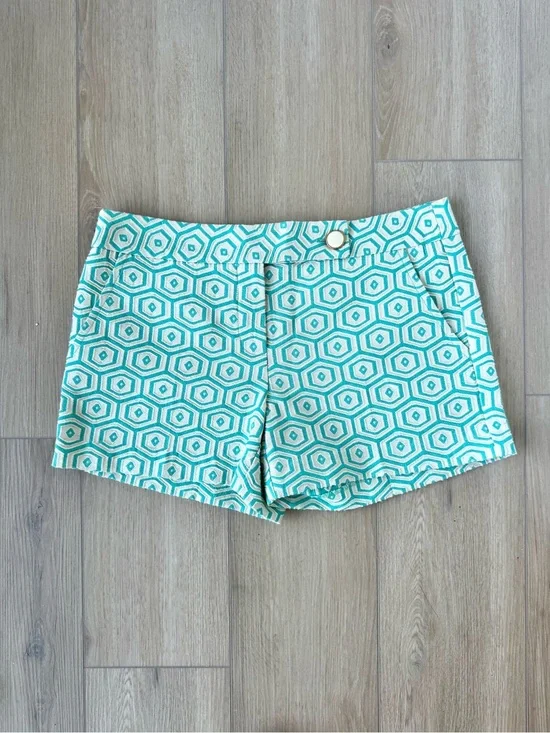 Trina Turk Aqua Geometric Jacquard Tailored Shorts Size 8 EUC Coastal Preppy