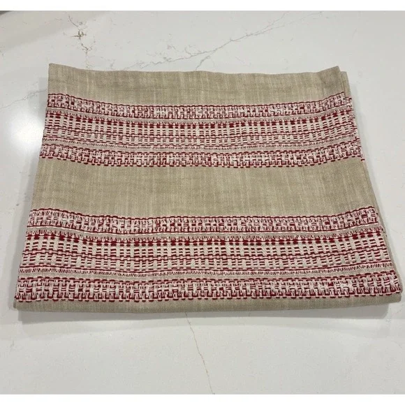 Williams Sonoma France Stripe Table Runner Flax Red Port Rouge 108 X‎ 16