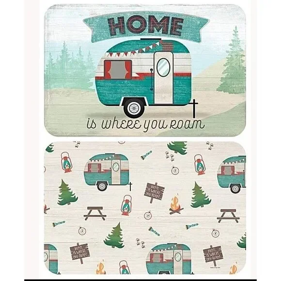 Home Is Where You Roam 2pc Reversible Placemats Retro Camping Trailer Plastic