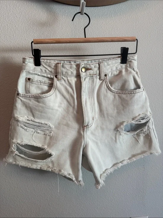 Billabong Cream Distressed High-Rise Denim Shorts