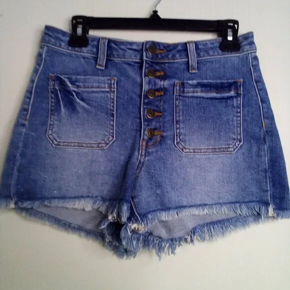 Harper Heritage Shorts Women 27 Button Fly Raw Hem Denim Blue