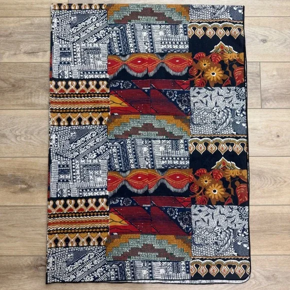 Vintage Patchwork Moody Batik Tablecloth Rectangle Global Eclectic 84x58 Fabric
