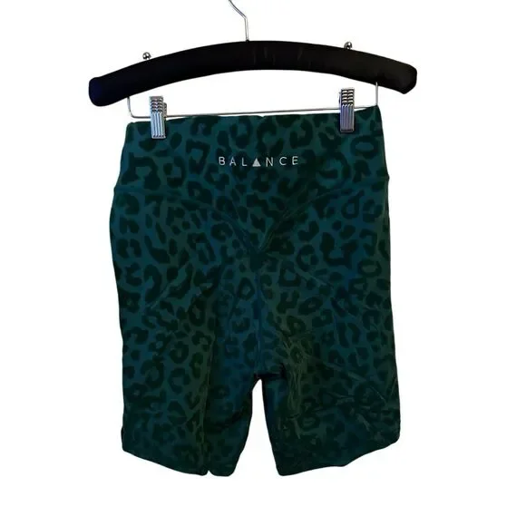Balance Athletica Dark Green Leopard Print High-Waist Bike Shorts