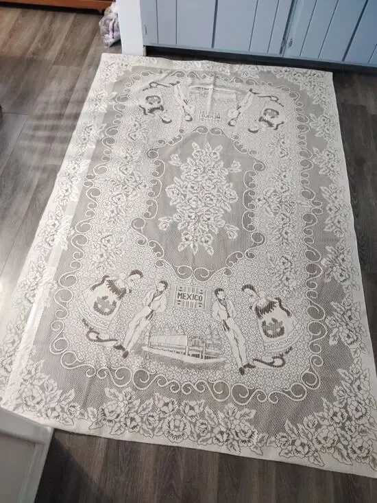 Tablecloth Lace Ivory Mexico Culture Figures 61