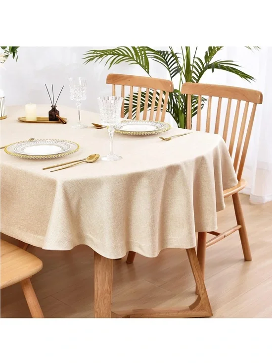 NEW Wolkemer Faux Linen Oval Tablecloth. Heavy Duty. Wrinkle Resistant