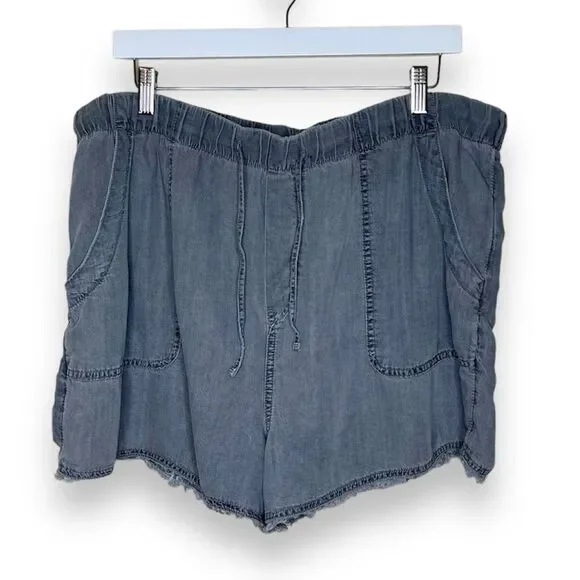 Time and Tru Elastic Waist High Rise Lyocell Shorts Gray Distressed Hem Women XL