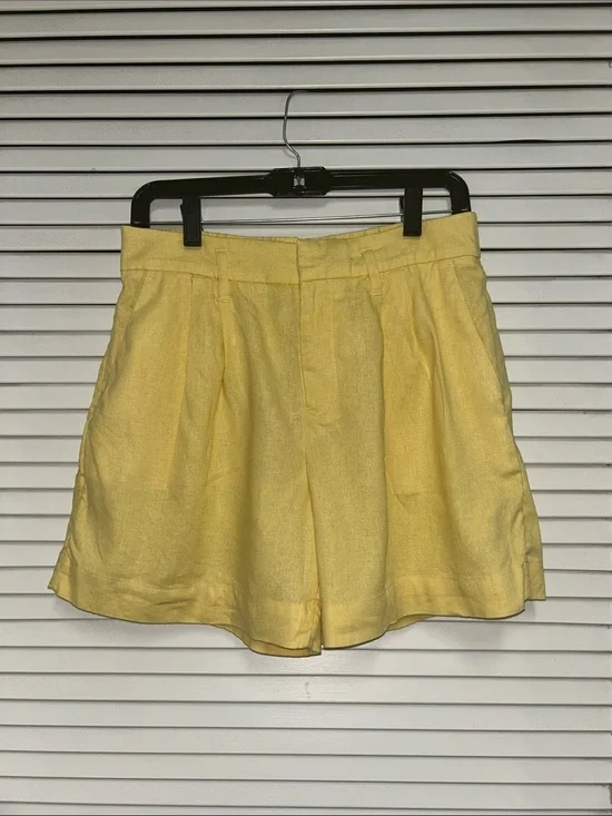 a new day Linen Yellow Pleated Bermuda Shorts