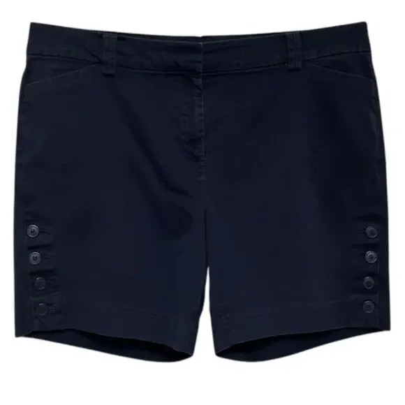 Talbots Flat Front Mid Rise Cotton Shorts Blue 14