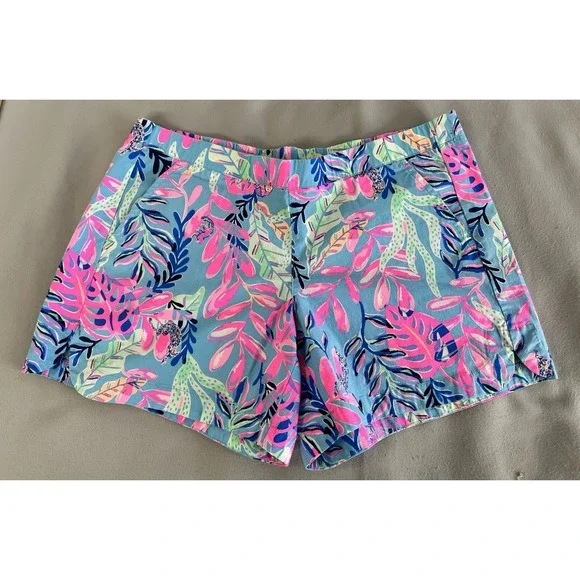 Lilly Pulitzer Ocean View Pull On Shorts Blue Peri Sunrise Bay Womens‎ Medium