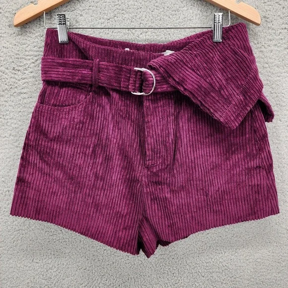 IRO Simply Purple Corduroy High Waist Belted Shorts NWT Size 38 France