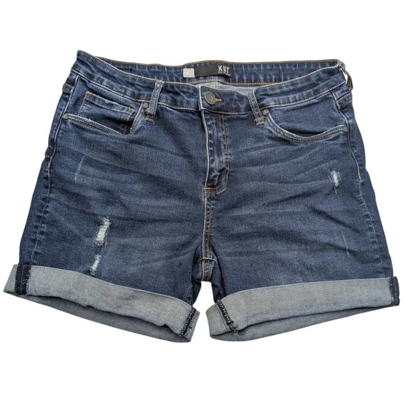 KUT from the Kloth Catherine Boyfriend Shorts Womens 12 Dark Wash Distressed