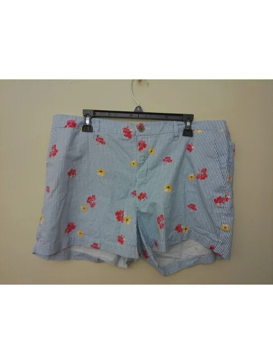 Old Navy Womens Everyday Shorts Size 16 Blue White Striped Floral Seersucker