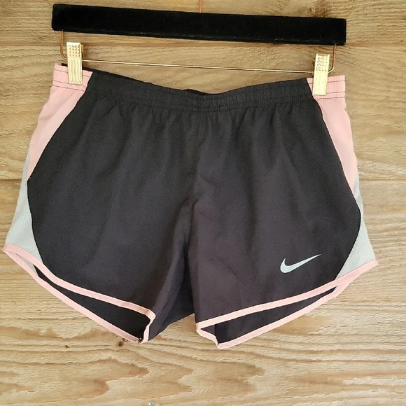 Nike Black and Pink Athletic Shorts with Curved Hem